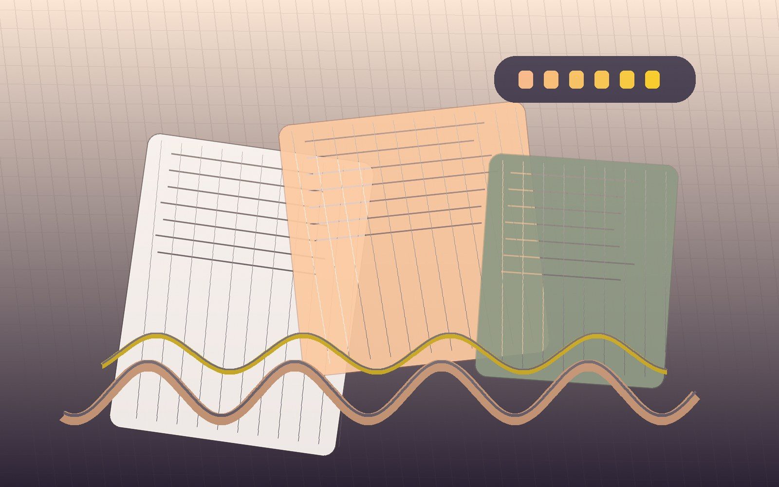 Editorial textile planning cards, yarn curves and muted fabric tones