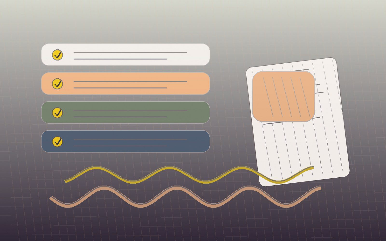 Approved sample, handover checklist cards and production markers on a warm textile worktable