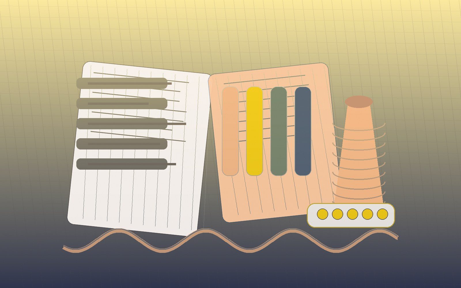 Textile costing sheets, yarn cones, calculator marks and packaging references for quote comparison