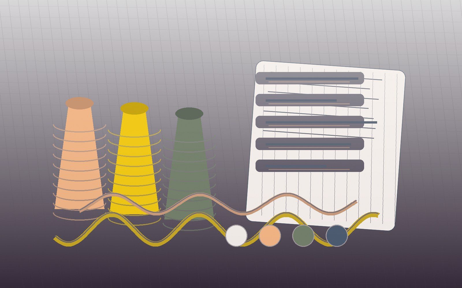 Yarn cones, count conversion cards and technical textile planning marks